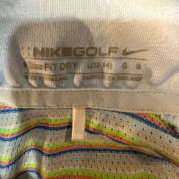 NIKE GOLF Short Sleeve Striped Golf Shirt Blue Neon Yellow Boy’s Large 12-14 - Picture 5 of 6